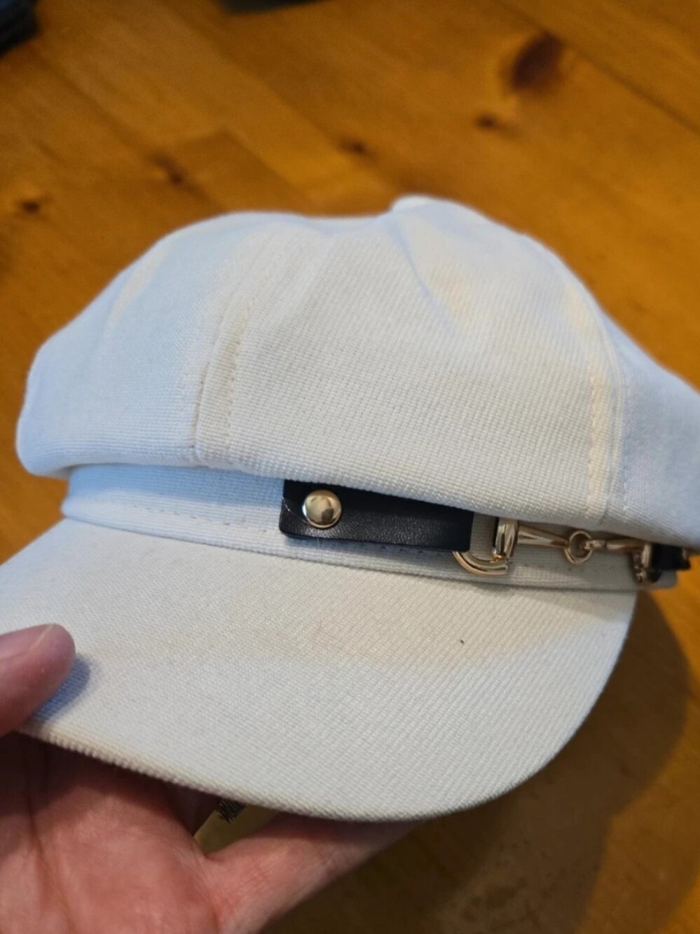 White Women's  Fashion Cap with Gold Accent